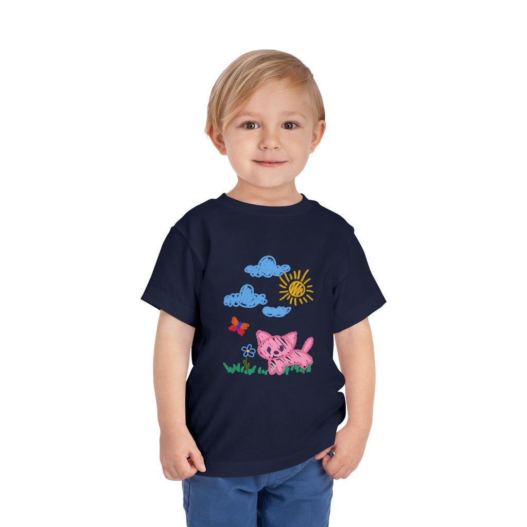 Toddler T-Shirt Cat Outside Crayon Drawing