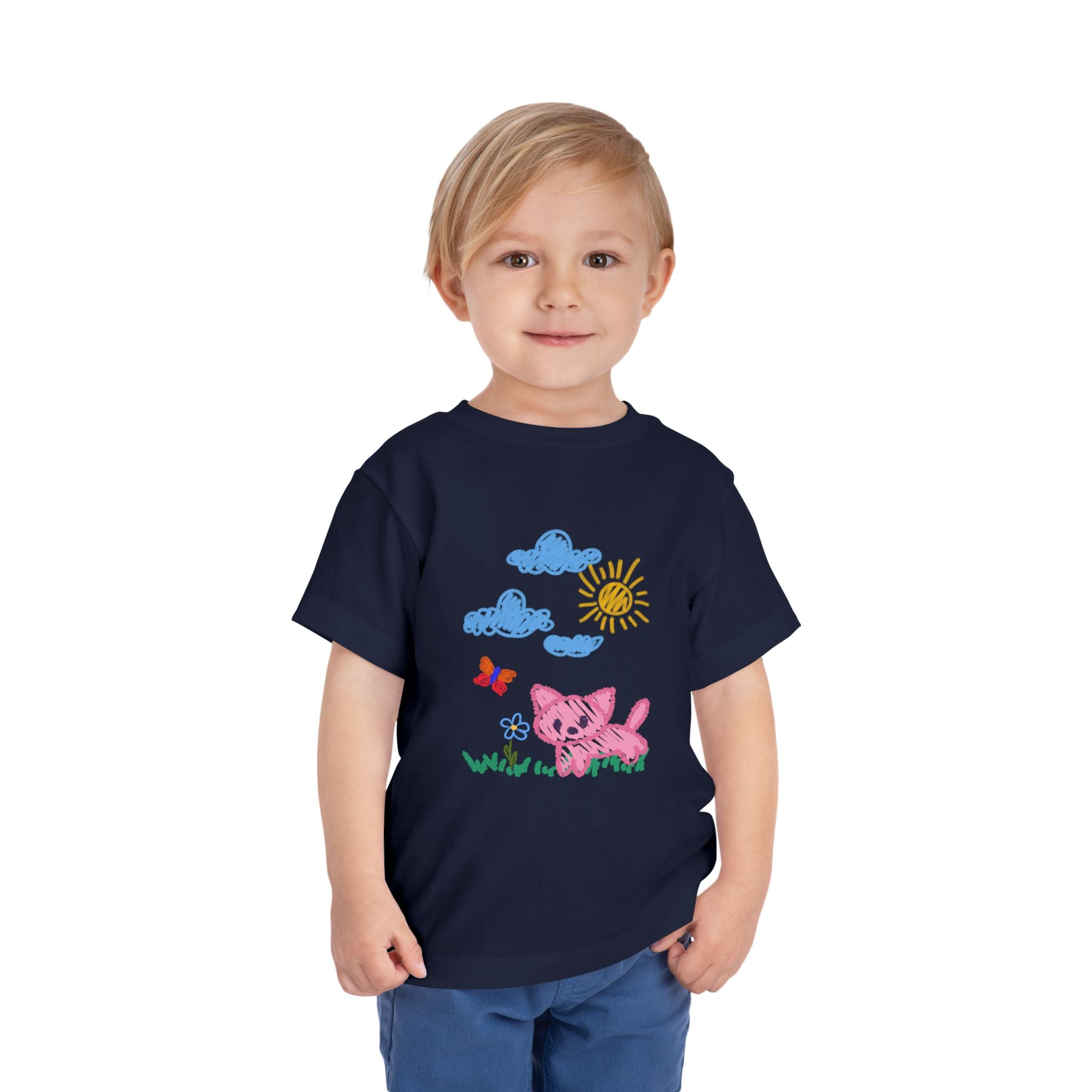 Toddler T-Shirt Cat Outside Crayon Drawing