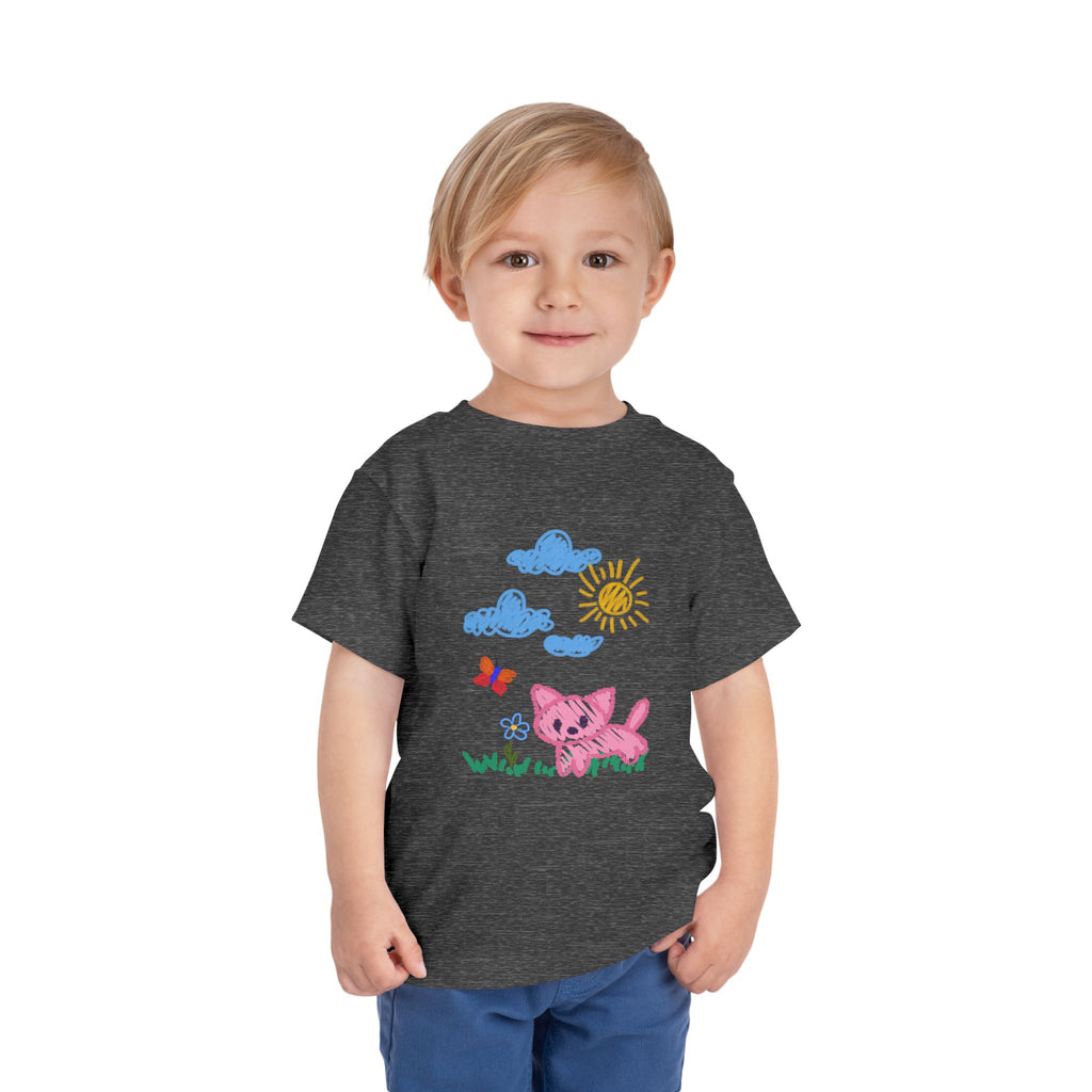 Toddler T-Shirt Cat Outside Crayon Drawing
