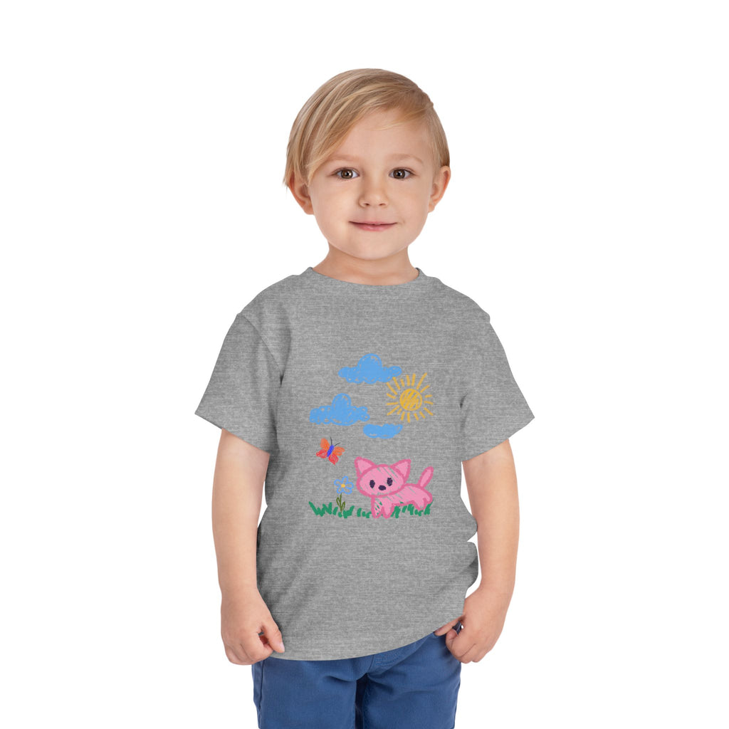 Toddler T-Shirt Cat Outside Crayon Drawing