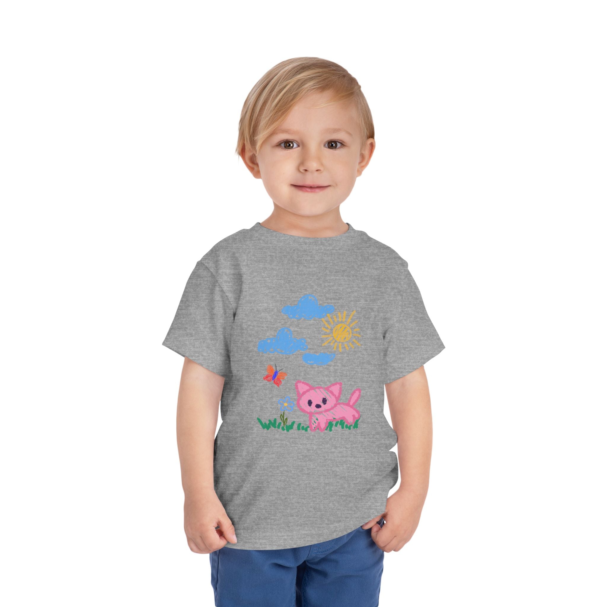 Toddler T-Shirt Cat Outside Crayon Drawing