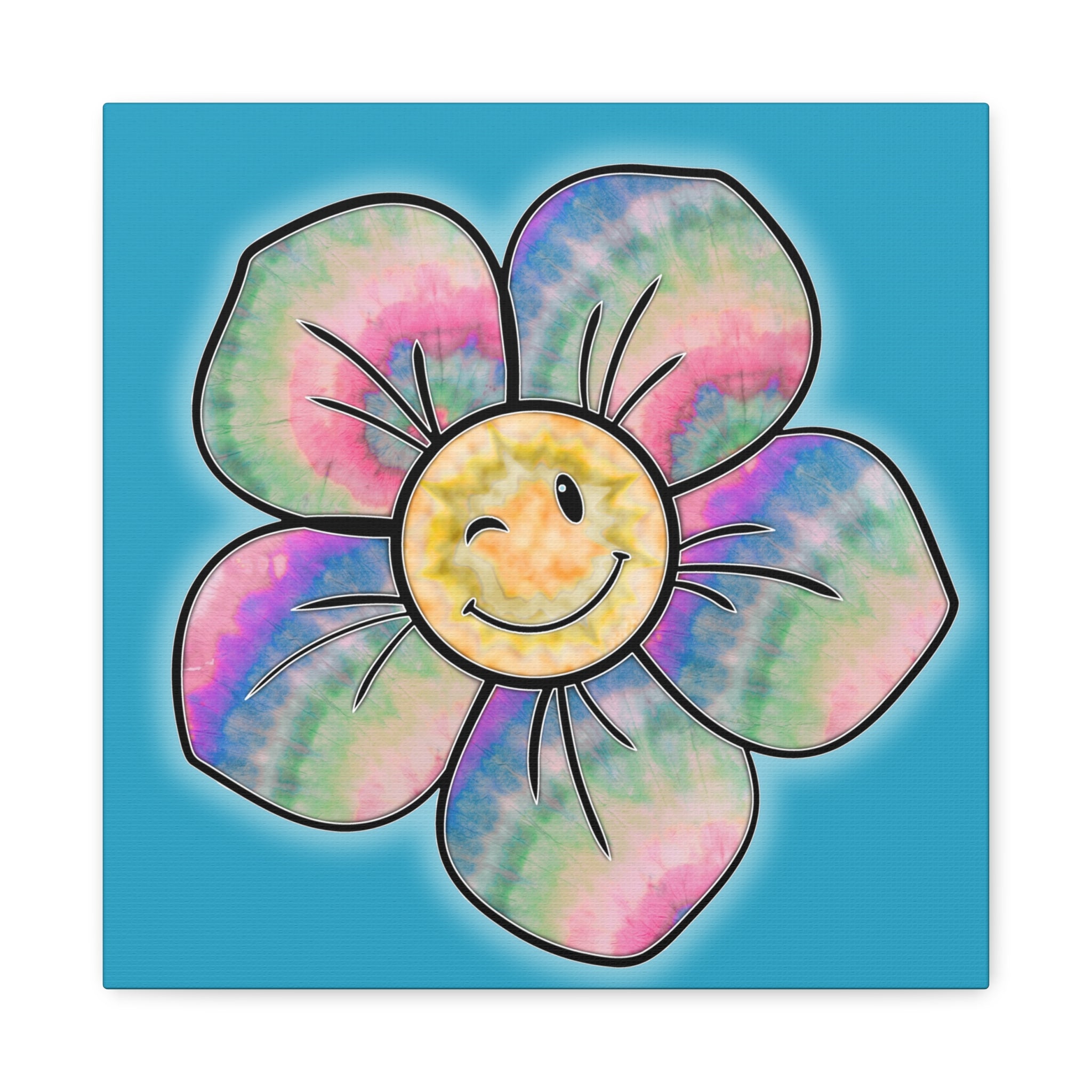 Canvas Print - Psychedelic Flower with Tye-Dye Petals and Winky Face