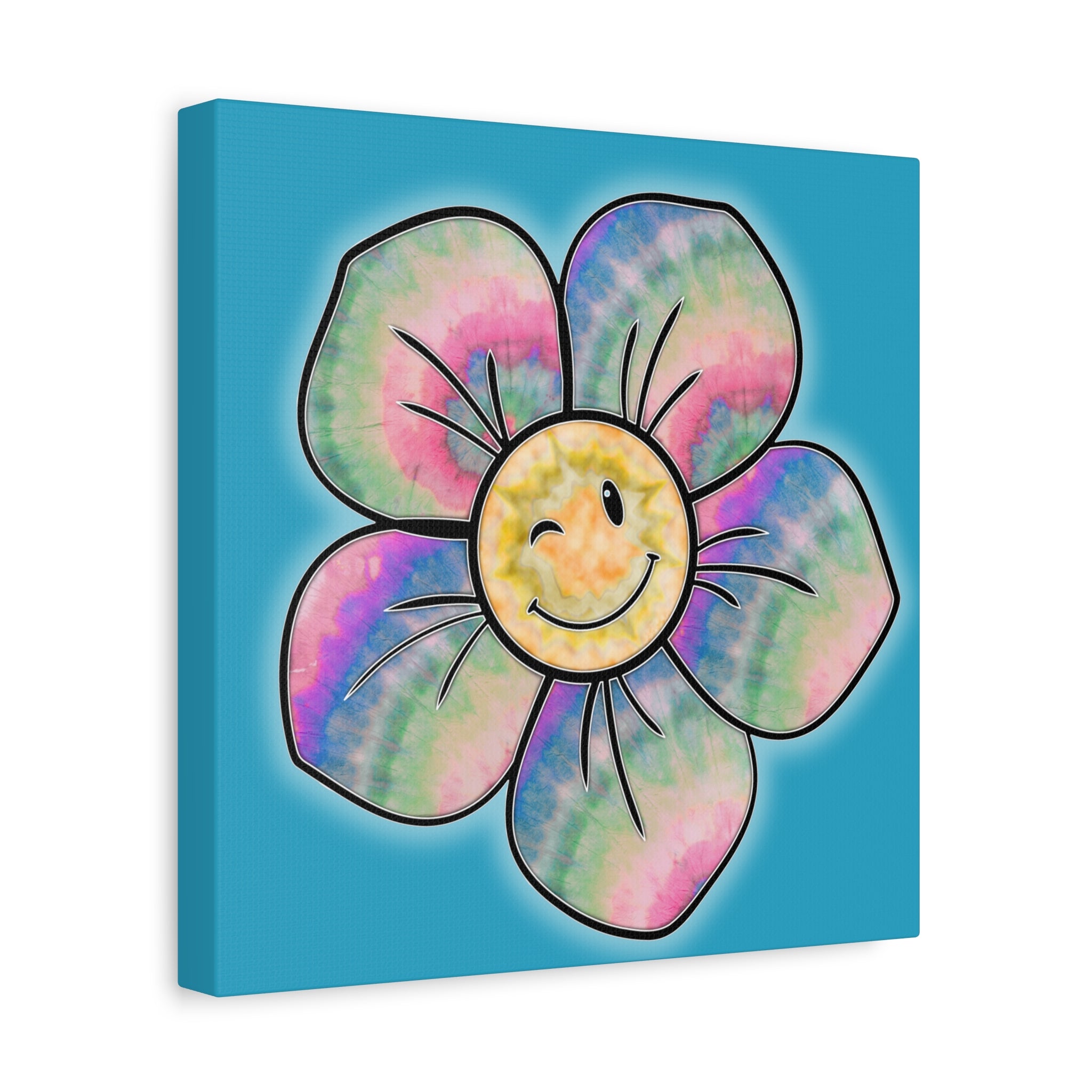 Canvas Print - Psychedelic Flower with Tye-Dye Petals and Winky Face