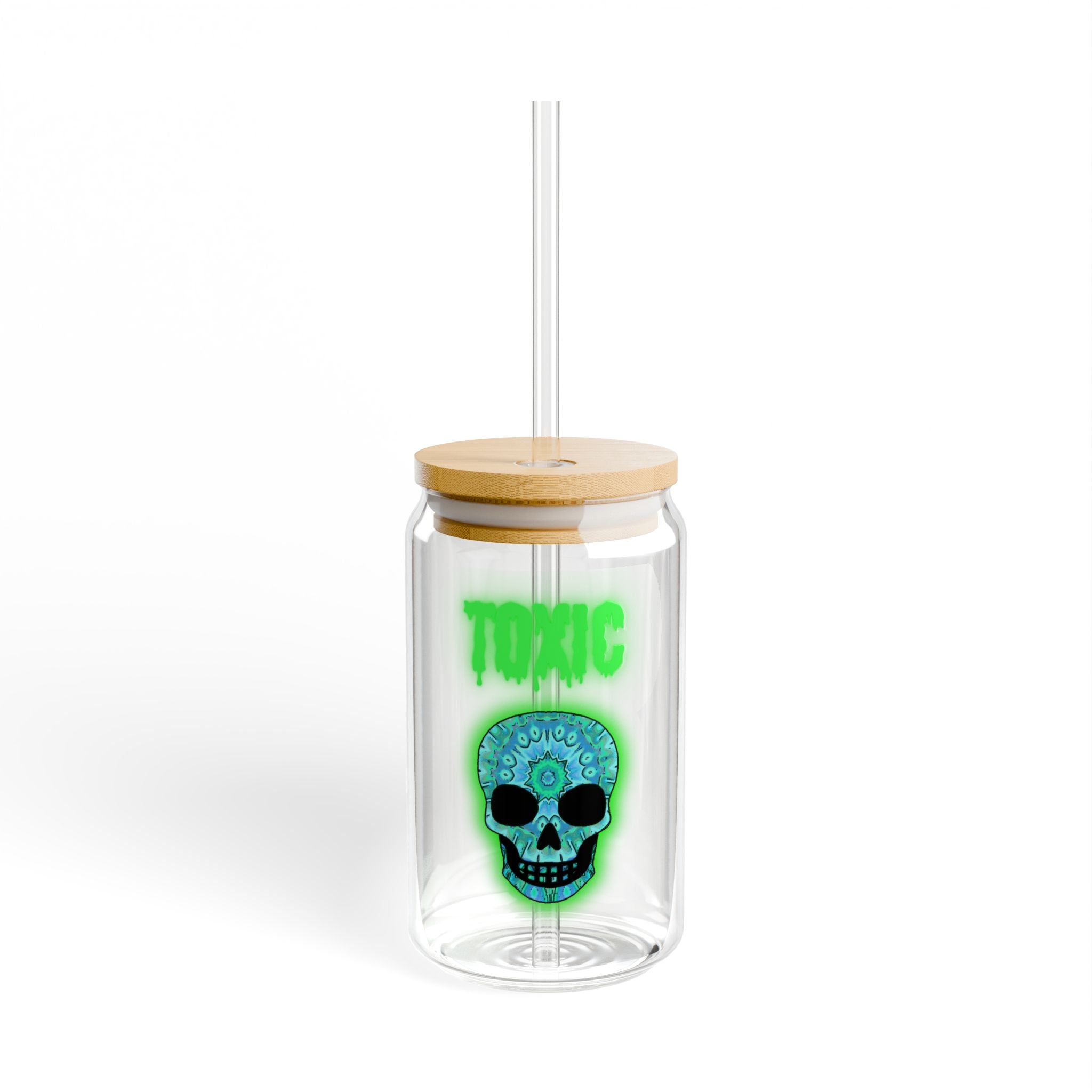 Toxic Skull Sipper Glass, 16oz – Fun Drinkware, Halloween Party Decor, Gift for Goth Lovers, Eco-Friendly Straw Cup, Stylish Hydration
