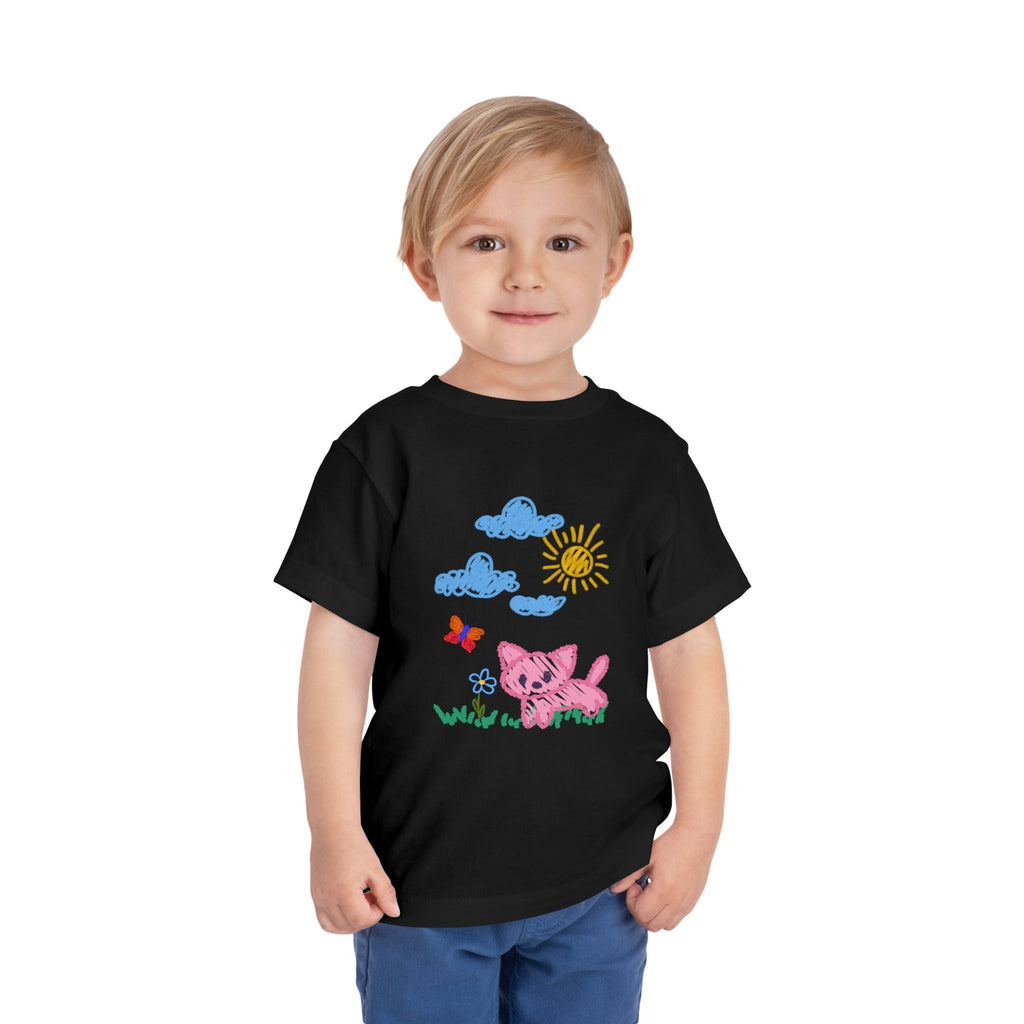 Toddler T-Shirt Cat Outside Crayon Drawing