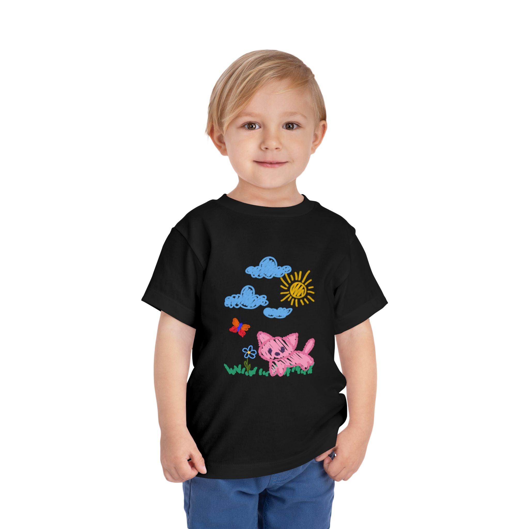 Toddler T-Shirt Cat Outside Crayon Drawing