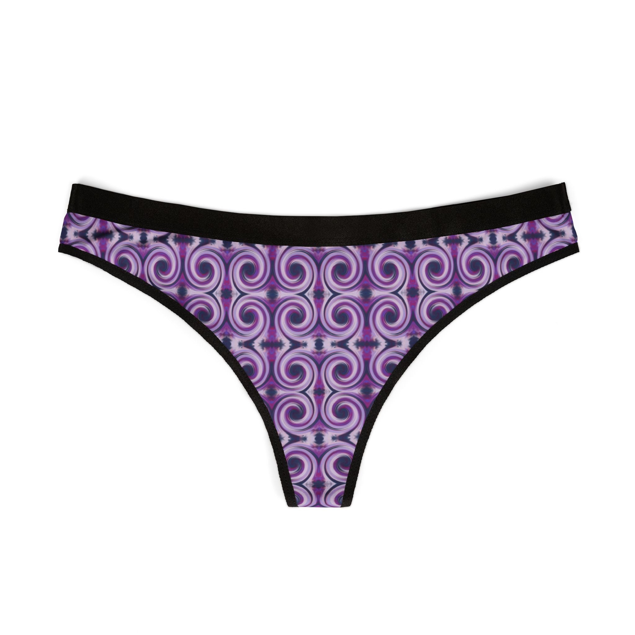 Stylish Women's Thongs, AOP, Purple Swirl Pattern, Comfortable Lingerie, Gift for Her, Everyday Wear, Vibrant Underwear