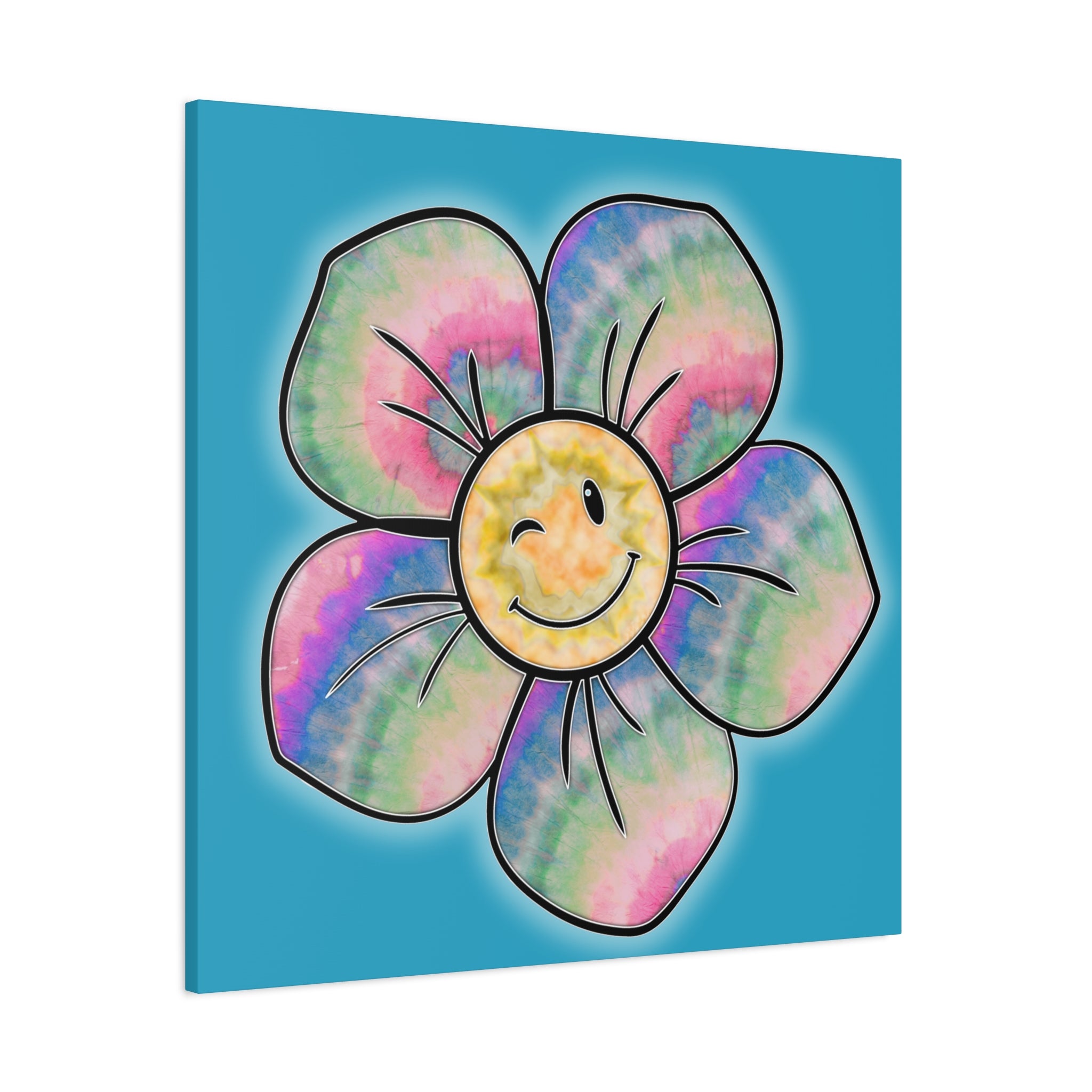 Canvas Print - Psychedelic Flower with Tye-Dye Petals and Winky Face
