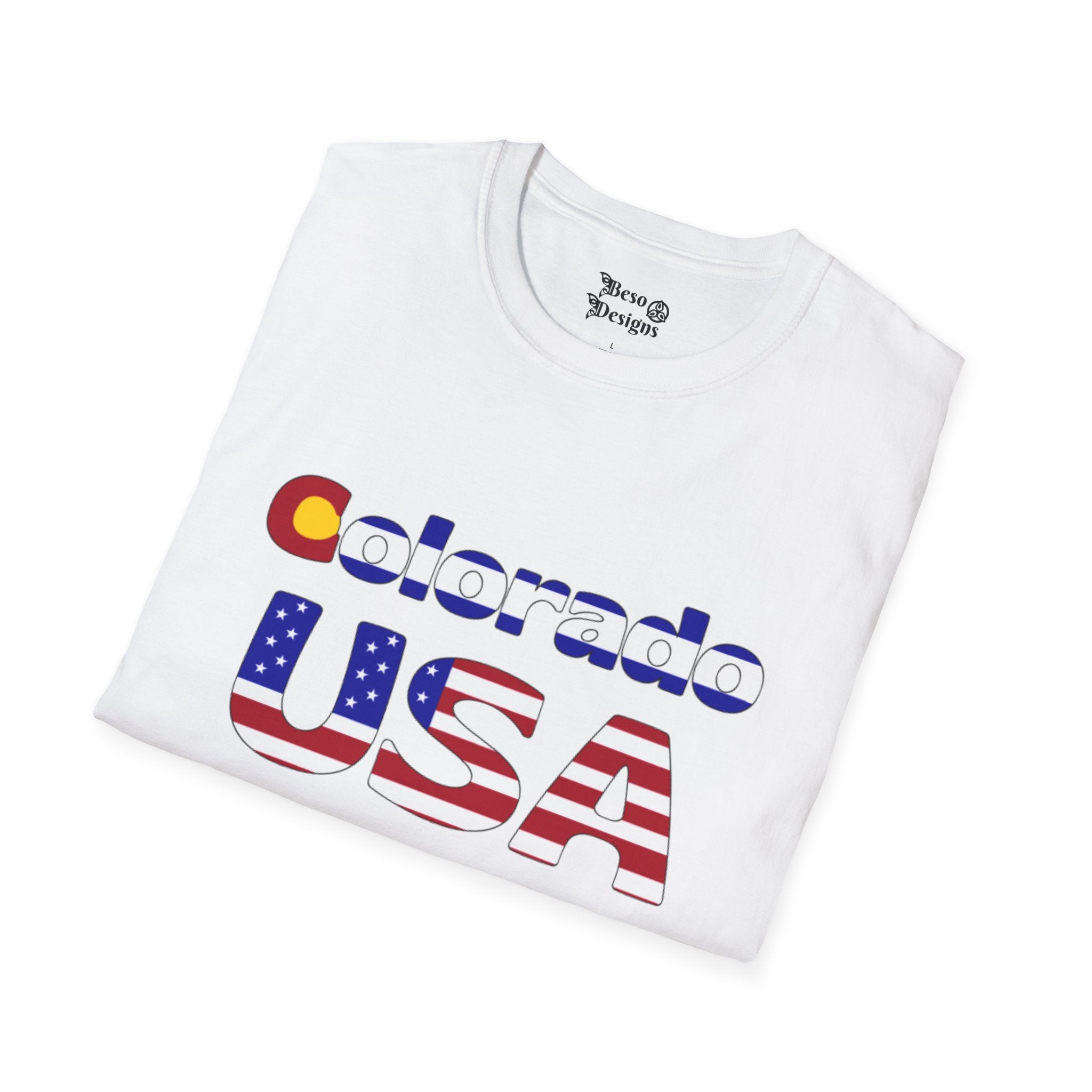 Colorado USA Patriotic T-Shirt | Unisex Softstyle Tee | Perfect for Independence Day, Travel, Gifts, & Casual Wear