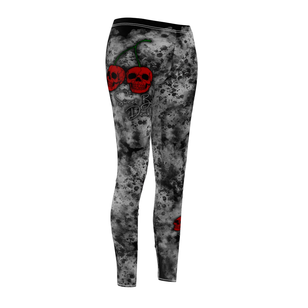 Skull Rose Leggings — Gothic Black Marble Print Women's Leggings