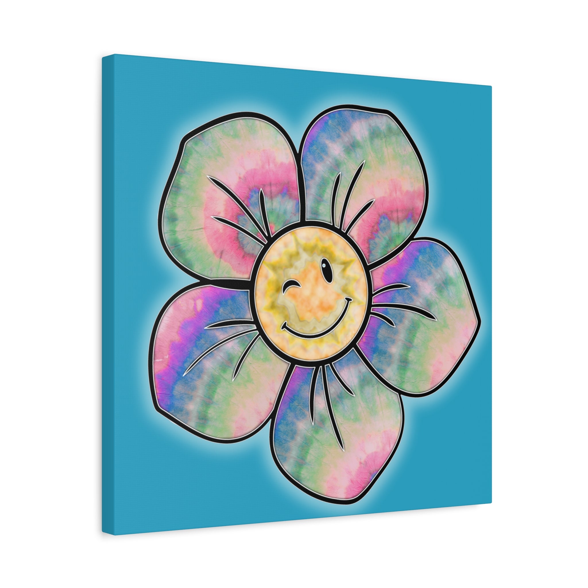 Canvas Print - Psychedelic Flower with Tye-Dye Petals and Winky Face