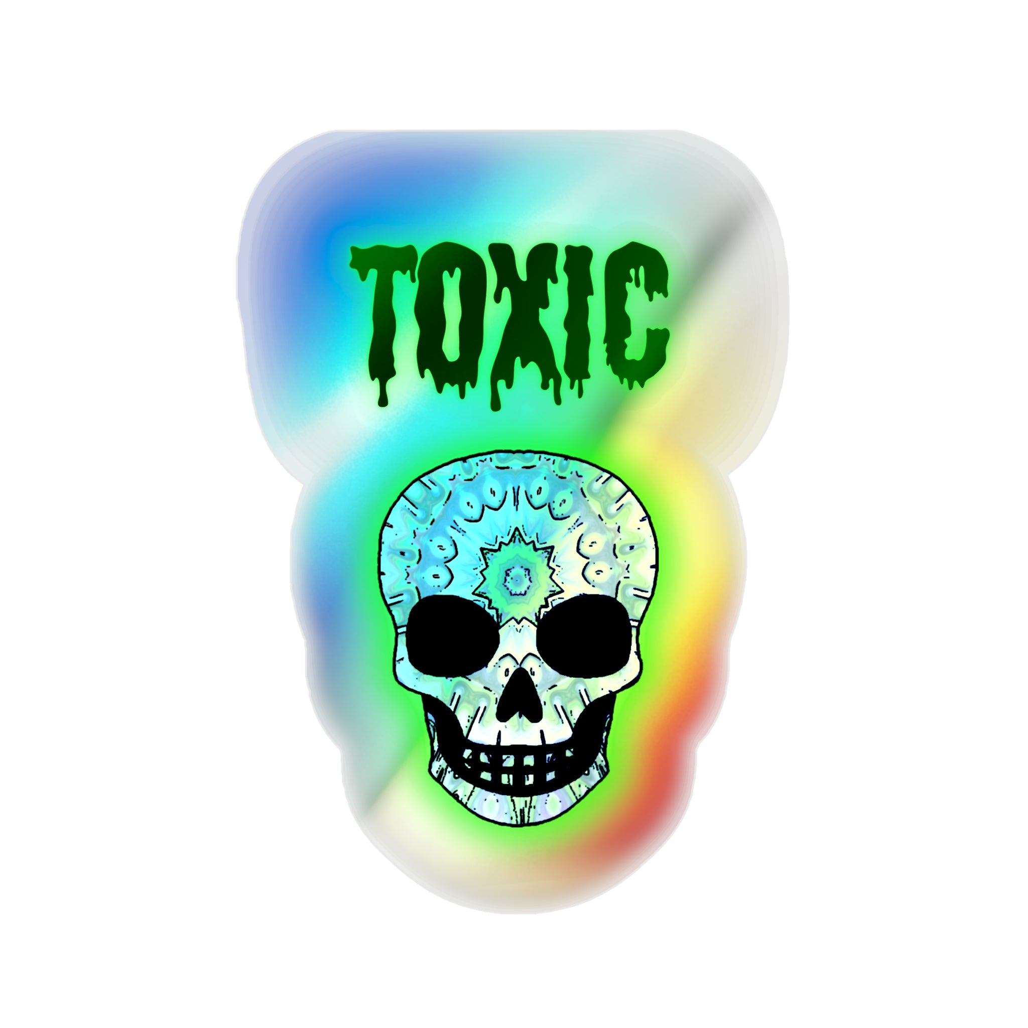 Holographic Skull Stickers, Edgy Die-Cut Stickers for Skateboards, Laptop Decor, Festival Gear, Toxic Vibe Accessories