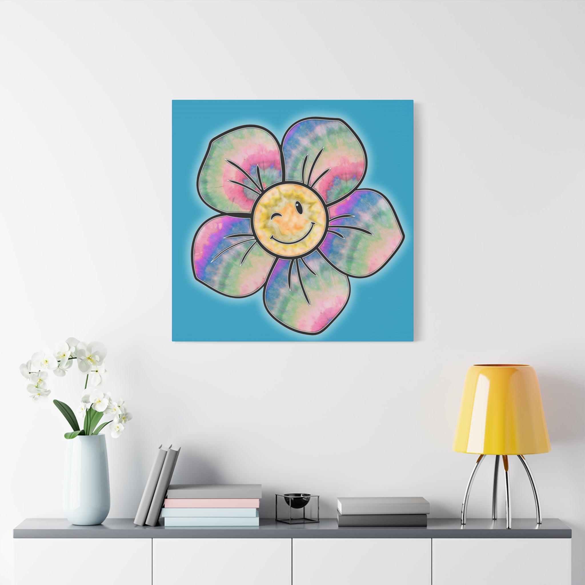 Canvas Print - Psychedelic Flower with Tye-Dye Petals and Winky Face