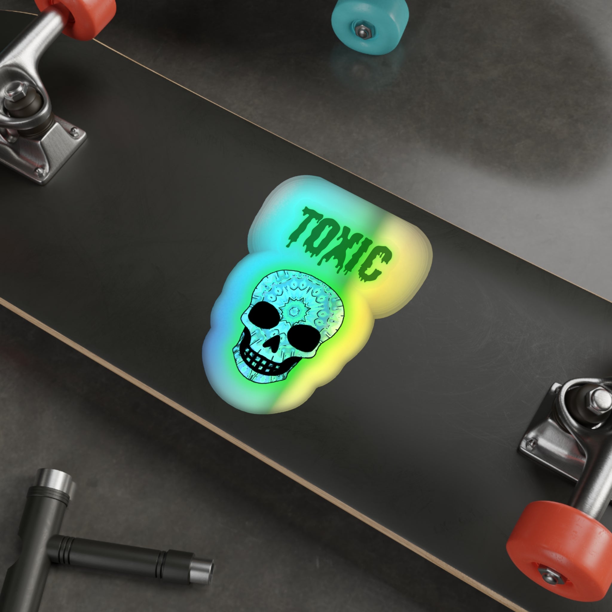 Holographic Skull Stickers, Edgy Die-Cut Stickers for Skateboards, Laptop Decor, Festival Gear, Toxic Vibe Accessories