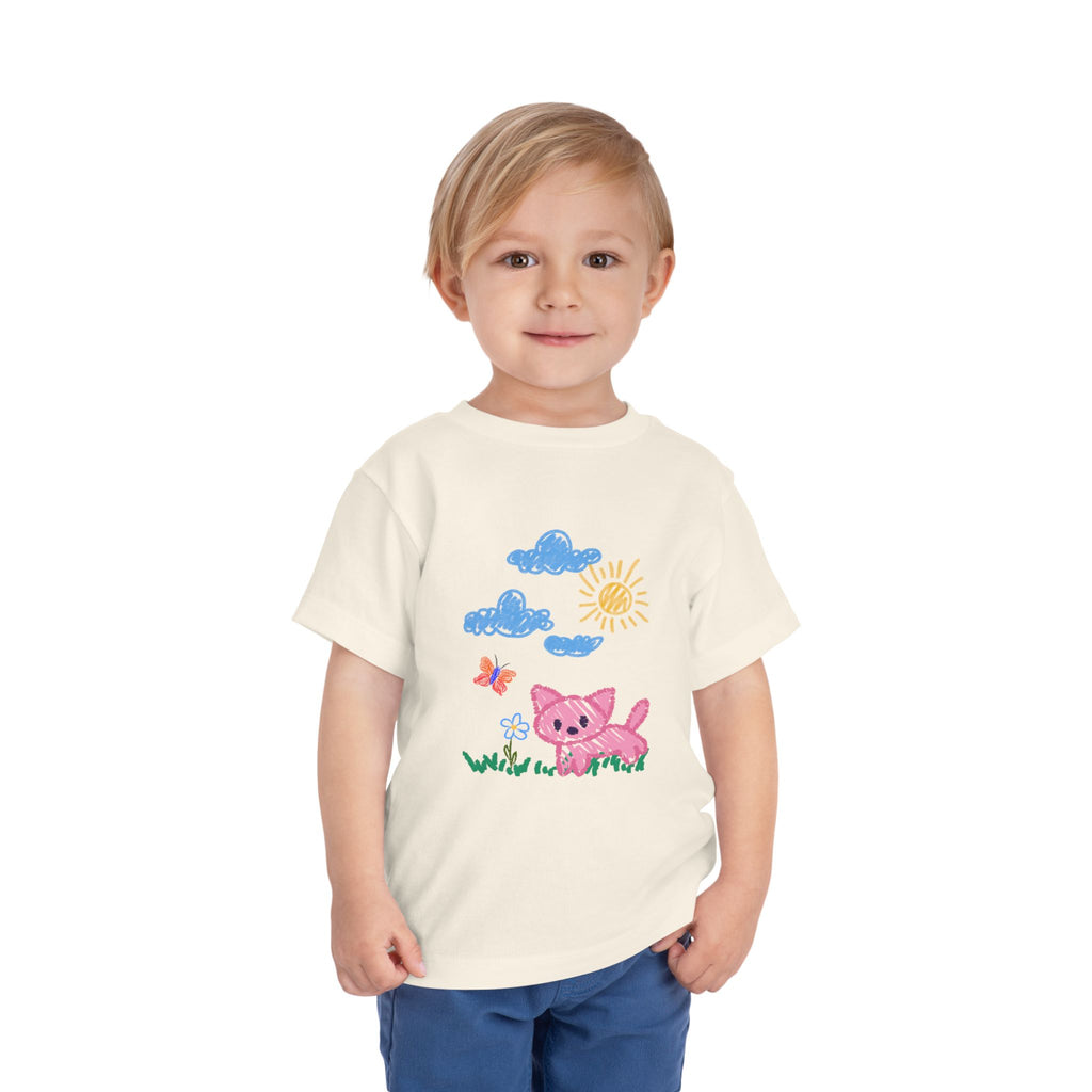 Toddler T-Shirt Cat Outside Crayon Drawing