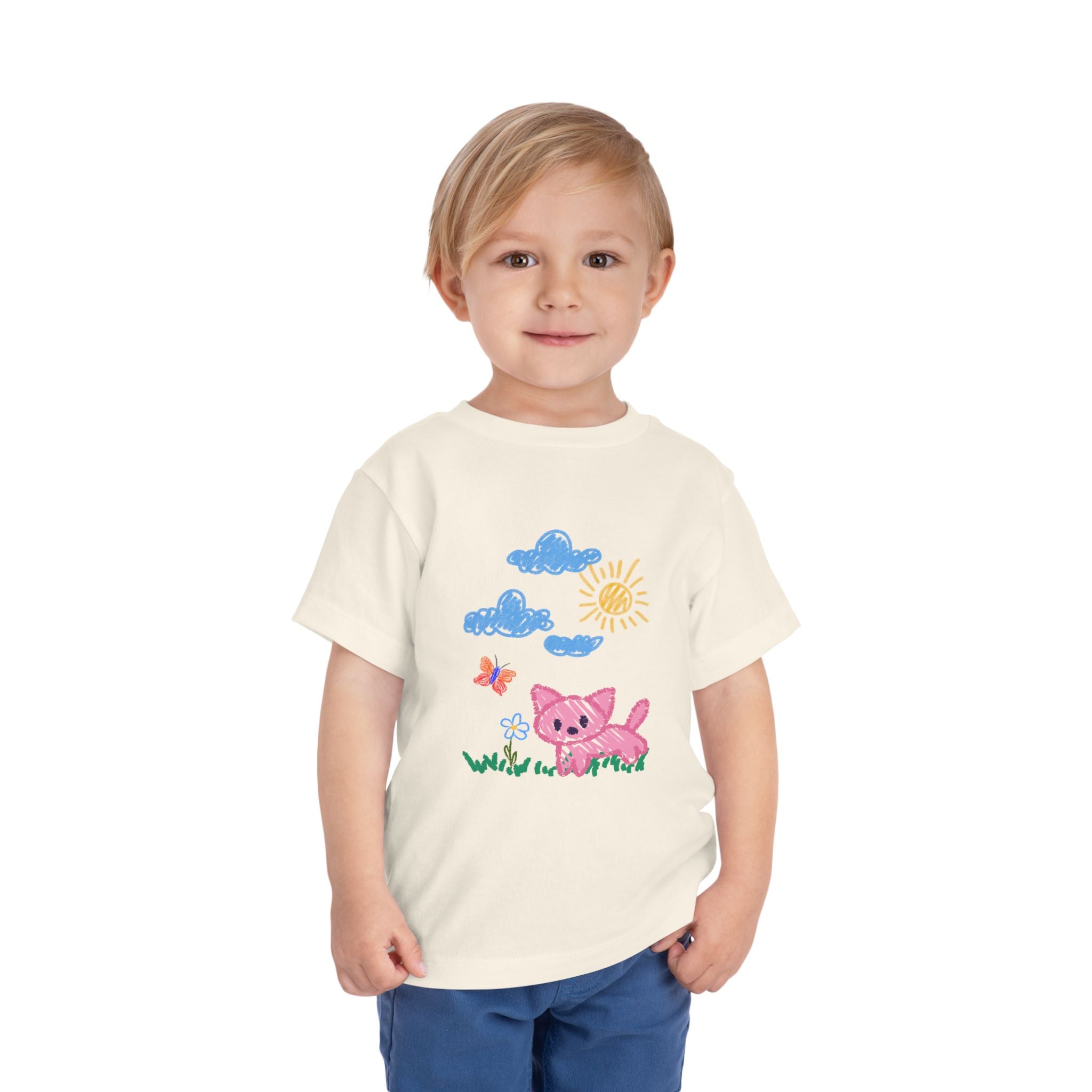 Toddler T-Shirt Cat Outside Crayon Drawing