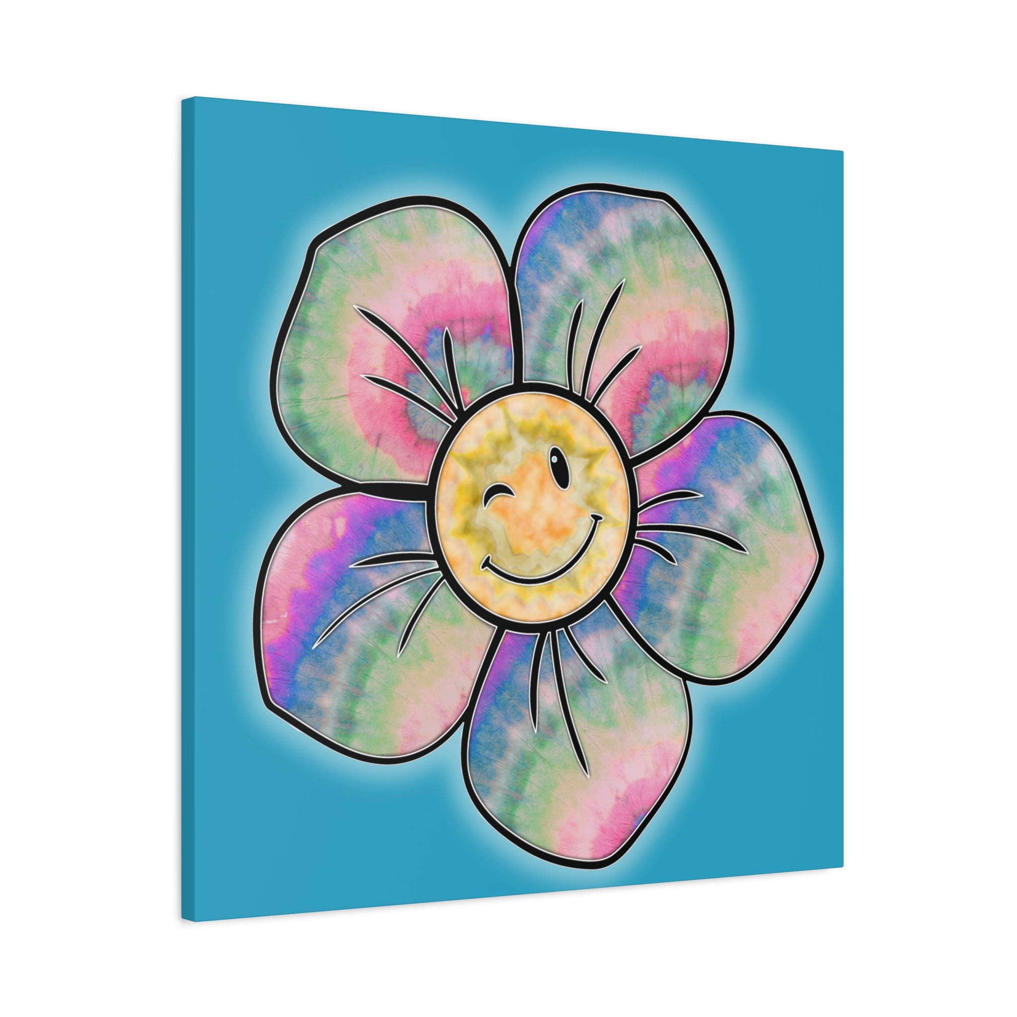 Canvas Print - Psychedelic Flower with Tye-Dye Petals and Winky Face