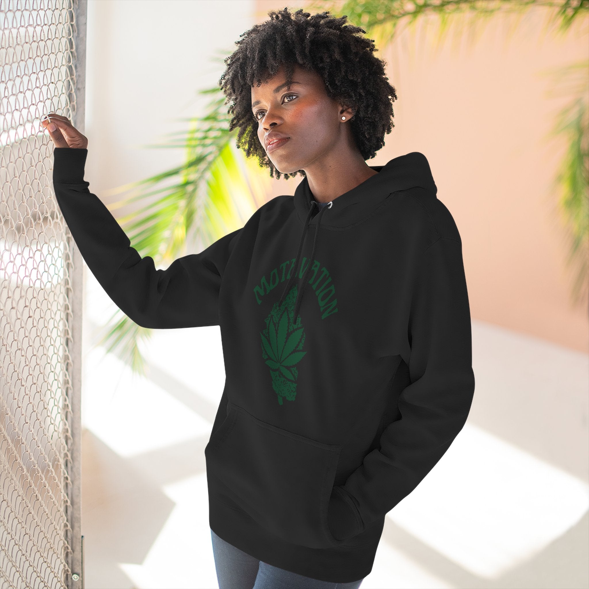 Fleece Hoodie - Motavation Marijuana Leaf & Bud Design