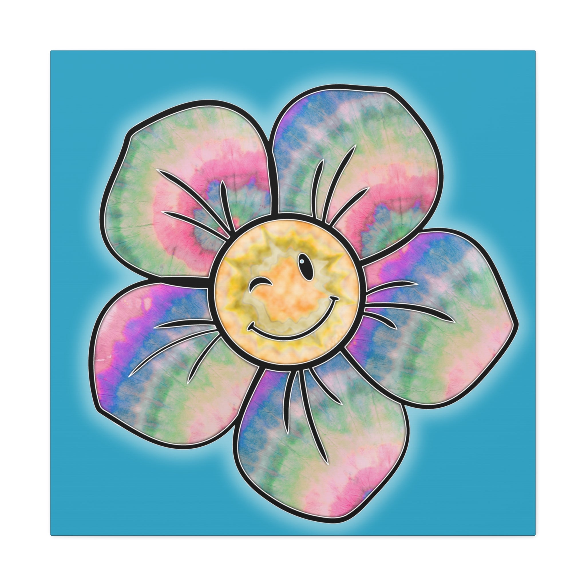Canvas Print - Psychedelic Flower with Tye-Dye Petals and Winky Face