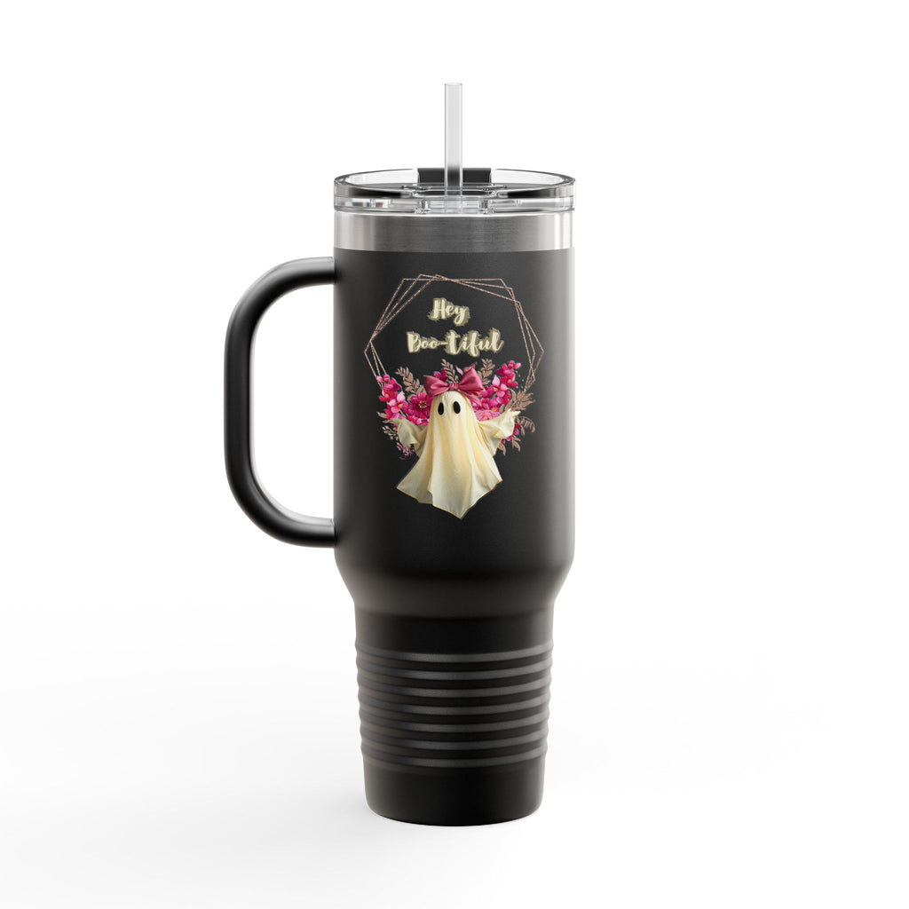 Spooky Floral Insulated Travel Mug, Perfect for Halloween, Ghost Lovers, Coffee Enthusiasts, Unique Gift Idea, 40oz Mug