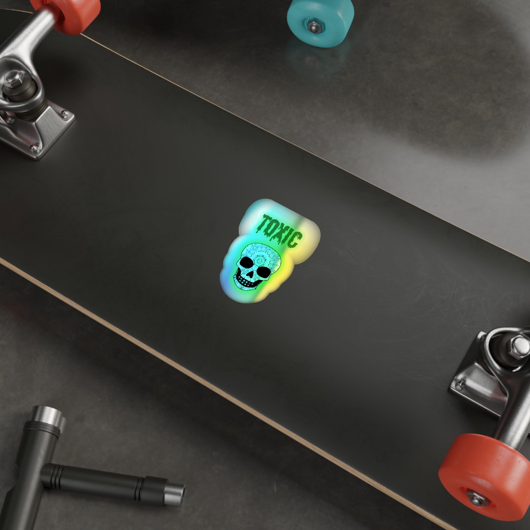 Holographic Skull Stickers, Edgy Die-Cut Stickers for Skateboards, Laptop Decor, Festival Gear, Toxic Vibe Accessories